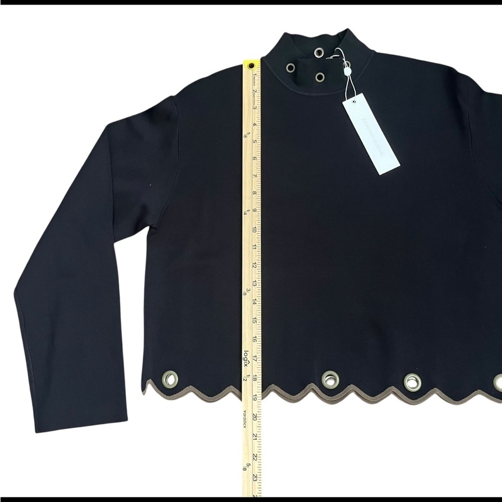 Jonathan Simkhai Mock Neck Grommet Scallop Hem Knit Top Black Size S - Picture 11 of 11